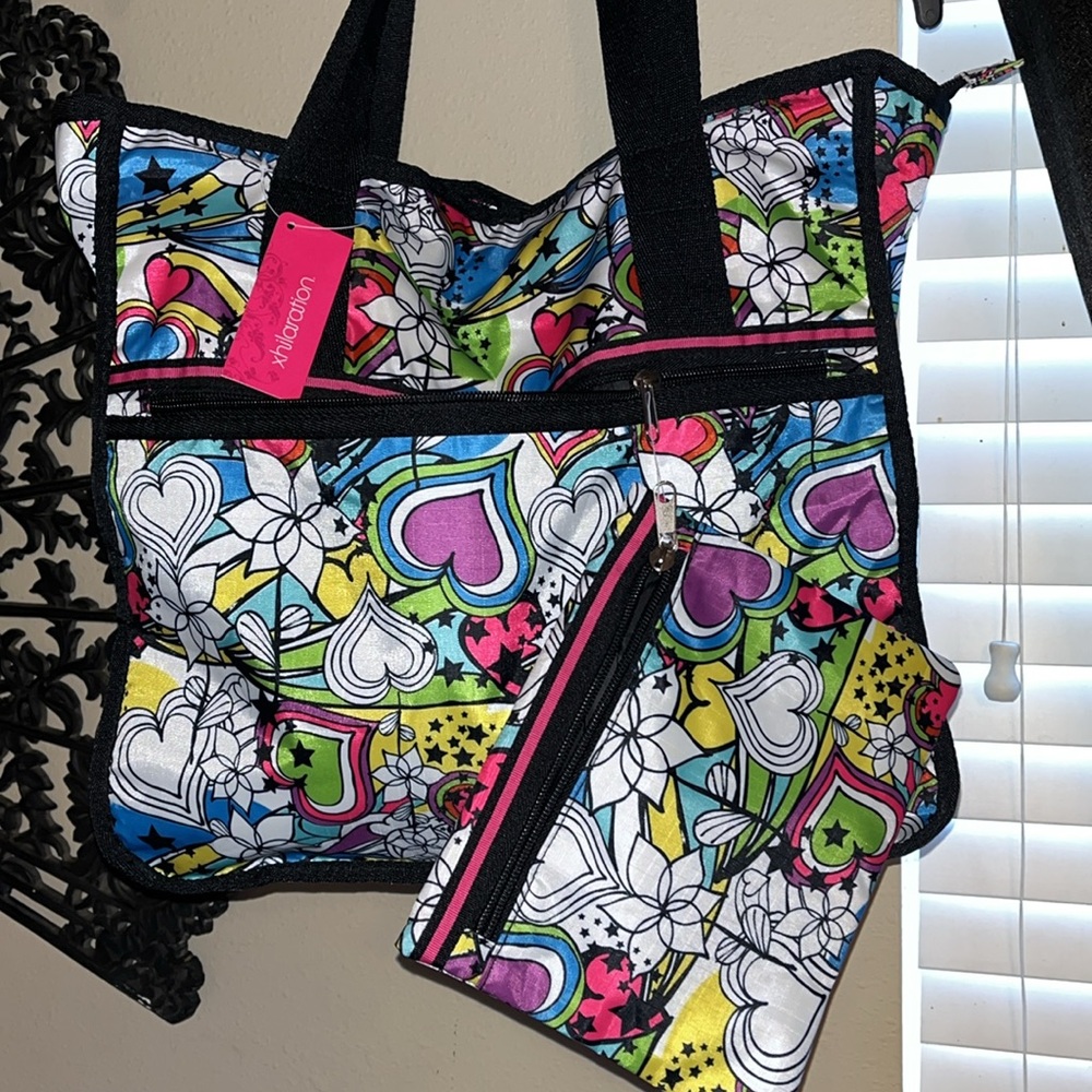 XHILARATION Boho Multicolor Overnight Tote Bag & cosmetic bag